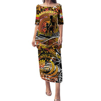 Father's Day Marquesas Islands Puletasi Special Dad Polynesia Paradise DT02 Long Dress Orange - Polynesian Pride