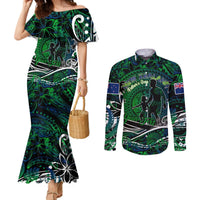 Father's Day New Zealand Couples Matching Mermaid Dress and Long Sleeve Button Shirt Special Dad Polynesia Paradise DT02 Green - Polynesian Pride