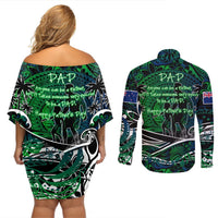 Father's Day New Zealand Couples Matching Off Shoulder Short Dress and Long Sleeve Button Shirt Special Dad Polynesia Paradise DT02 - Polynesian Pride
