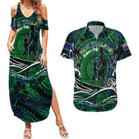 Father's Day New Zealand Couples Matching Summer Maxi Dress and Hawaiian Shirt Special Dad Polynesia Paradise DT02 Green - Polynesian Pride