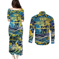 Father's Day Tokelau Couples Matching Puletasi and Long Sleeve Button Shirt Special Dad Polynesia Paradise DT02 - Polynesian Pride