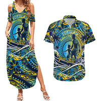 Father's Day Tokelau Couples Matching Summer Maxi Dress and Hawaiian Shirt Special Dad Polynesia Paradise DT02 Blue - Polynesian Pride