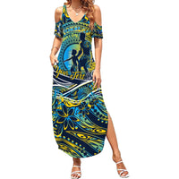 Father's Day Tokelau Summer Maxi Dress Special Dad Polynesia Paradise DT02 Women Blue - Polynesian Pride