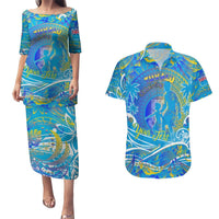 Father's Day Tuvalu Couples Matching Puletasi and Hawaiian Shirt Special Dad Polynesia Paradise DT02 Blue - Polynesian Pride