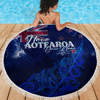 Personalised New Zealand Beach Blanket Aotearoa Map Silver Fern DT02 - Wonder Print Shop