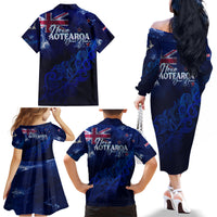 Personalised New Zealand Family Matching Off Shoulder Long Sleeve Dress and Hawaiian Shirt Aotearoa Map Silver Fern DT02 - Polynesian Pride
