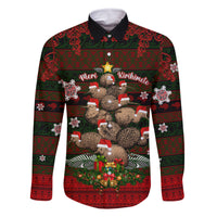 Meri Kirihimete New Zealand Family Matching Long Sleeve Bodycon Dress and Hawaiian Shirt Christmas Kiwi Maori DT02 Dad's Shirt - Long Sleeve Red - Polynesian Pride