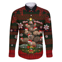 Meri Kirihimete New Zealand Family Matching Puletasi Dress and Hawaiian Shirt Christmas Kiwi Maori DT02 Dad's Shirt - Long Sleeve Red - Polynesian Pride