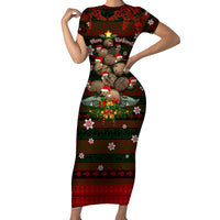 Meri Kirihimete New Zealand Short Sleeve Bodycon Dress Christmas Kiwi Maori DT02 Long Dress Red - Polynesian Pride