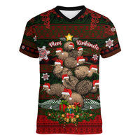 Meri Kirihimete New Zealand Women V Neck T Shirt Christmas Kiwi Maori DT02 Female Red - Polynesian Pride