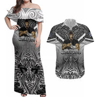 New Zealand Couples Matching Off Shoulder Maxi Dress and Hawaiian Shirt Rugby Aotearoa Champions DT02 Black - Polynesian Pride