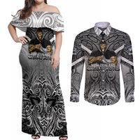 New Zealand Couples Matching Off Shoulder Maxi Dress and Long Sleeve Button Shirt Rugby Aotearoa Champions DT02 Black - Polynesian Pride