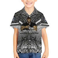 New Zealand Family Matching Off Shoulder Short Dress and Hawaiian Shirt Rugby Aotearoa Champions DT02 Son's Shirt Black - Polynesian Pride