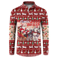 Dog Sled Christmas Button Sweatshirt Husky Sleigh Ride Design - Polynesian Pride