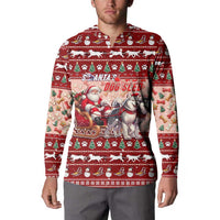 Dog Sled Christmas Button Sweatshirt Husky Sleigh Ride Design - Polynesian Pride