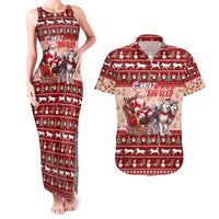 Dog Sled Christmas Couples Matching Tank Maxi Dress and Hawaiian Shirt Husky Sleigh Ride Design - Polynesian Pride