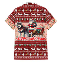Dog Sled Christmas Family Matching Off Shoulder Maxi Dress and Hawaiian Shirt Husky Sleigh Ride Design - Polynesian Pride