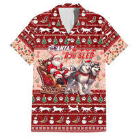 Dog Sled Christmas Family Matching Off Shoulder Short Dress and Hawaiian Shirt Husky Sleigh Ride Design - Polynesian Pride