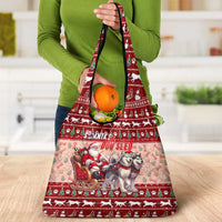 Dog Sled Christmas Grocery Bag Husky Sleigh Ride Design - Polynesian Pride