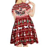 Dog Sled Christmas Kid Short Sleeve Dress Husky Sleigh Ride Design - Polynesian Pride
