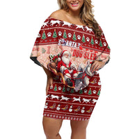 Dog Sled Christmas Off Shoulder Short Dress Husky Sleigh Ride Design - Polynesian Pride