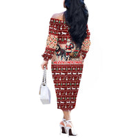 Dog Sled Christmas Off The Shoulder Long Sleeve Dress Husky Sleigh Ride Design - Polynesian Pride