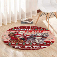 Dog Sled Christmas Round Carpet Husky Sleigh Ride Design - Polynesian Pride
