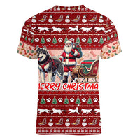 Dog Sled Christmas Women V-Neck T-Shirt Husky Sleigh Ride Design - Polynesian Pride