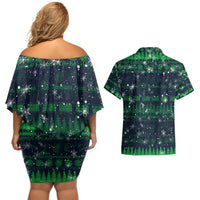 Merry Christmas New Zealand Couples Matching Off Shoulder Short Dress and Hawaiian Shirt Xmas Travel Map - Polynesian Pride