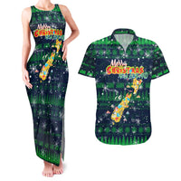 Merry Christmas New Zealand Couples Matching Tank Maxi Dress and Hawaiian Shirt Xmas Travel Map - Polynesian Pride