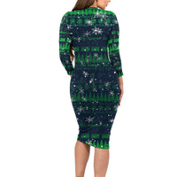 Merry Christmas New Zealand Long Sleeve Bodycon Dress Xmas Travel Map - Polynesian Pride
