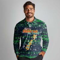Merry Christmas New Zealand Long Sleeve Polo Shirt Xmas Travel Map - Polynesian Pride