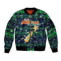 Merry Christmas New Zealand Sleeve Zip Bomber Jacket Xmas Travel Map - Polynesian Pride