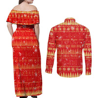 Merry Christmas Hawaii Couples Matching Off Shoulder Maxi Dress and Long Sleeve Button Shirt Xmas Travel Map DT02 - Polynesian Pride