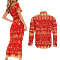 Merry Christmas Hawaii Couples Matching Short Sleeve Bodycon Dress and Long Sleeve Button Shirt Xmas Travel Map - Polynesian Pride