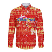 Merry Christmas Hawaii Long Sleeve Button Shirt Xmas Travel Map - Polynesian Pride