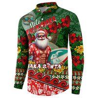 Mele Kalikimaka Shaka Santa Button Sweatshirt Hawaiian Surf Christmas Design with Aloha Spirit - Polynesian Pride