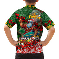 Mele Kalikimaka Shaka Santa Family Matching Long Sleeve Bodycon Dress and Hawaiian Shirt Hawaiian Surf Christmas Design with Aloha Spirit - Polynesian Pride