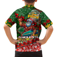 Mele Kalikimaka Shaka Santa Family Matching Off The Shoulder Long Sleeve Dress and Hawaiian Shirt Hawaiian Surf Christmas Design with Aloha Spirit - Polynesian Pride