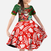 Mele Kalikimaka Shaka Santa Family Matching Off The Shoulder Long Sleeve Dress and Hawaiian Shirt Hawaiian Surf Christmas Design with Aloha Spirit - Polynesian Pride