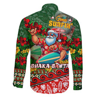 Mele Kalikimaka Shaka Santa Family Matching Off Shoulder Maxi Dress and Hawaiian Shirt Hawaiian Surf Christmas Design with Aloha Spirit - Polynesian Pride