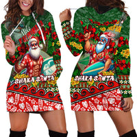 Mele Kalikimaka Shaka Santa Hoodie Dress Hawaiian Surf Christmas Design with Aloha Spirit - Polynesian Pride