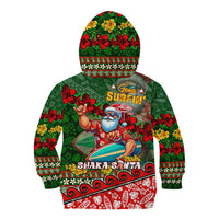 Mele Kalikimaka Shaka Santa Kid Hoodie Hawaiian Surf Christmas Design with Aloha Spirit - Polynesian Pride