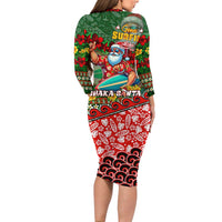 Mele Kalikimaka Shaka Santa Long Sleeve Bodycon Dress Hawaiian Surf Christmas Design with Aloha Spirit - Polynesian Pride