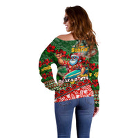 Mele Kalikimaka Shaka Santa Off Shoulder Sweater Hawaiian Surf Christmas Design with Aloha Spirit DT02 - Polynesian Pride