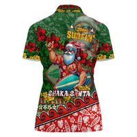Mele Kalikimaka Shaka Santa Women Polo Shirt Hawaiian Surf Christmas Design with Aloha Spirit - Polynesian Pride