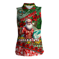 Mele Kalikimaka Shaka Santa Women Sleeveless Polo Shirt Hawaiian Surf Christmas Design with Aloha Spirit - Polynesian Pride
