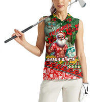 Mele Kalikimaka Shaka Santa Women Sleeveless Polo Shirt Hawaiian Surf Christmas Design with Aloha Spirit - Polynesian Pride
