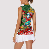 Mele Kalikimaka Shaka Santa Women Sleeveless Polo Shirt Hawaiian Surf Christmas Design with Aloha Spirit - Polynesian Pride