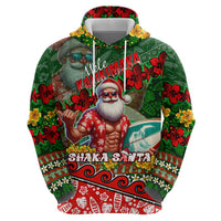 Mele Kalikimaka Shaka Santa Zip Hoodie Hawaiian Surf Christmas Design with Aloha Spirit - Polynesian Pride